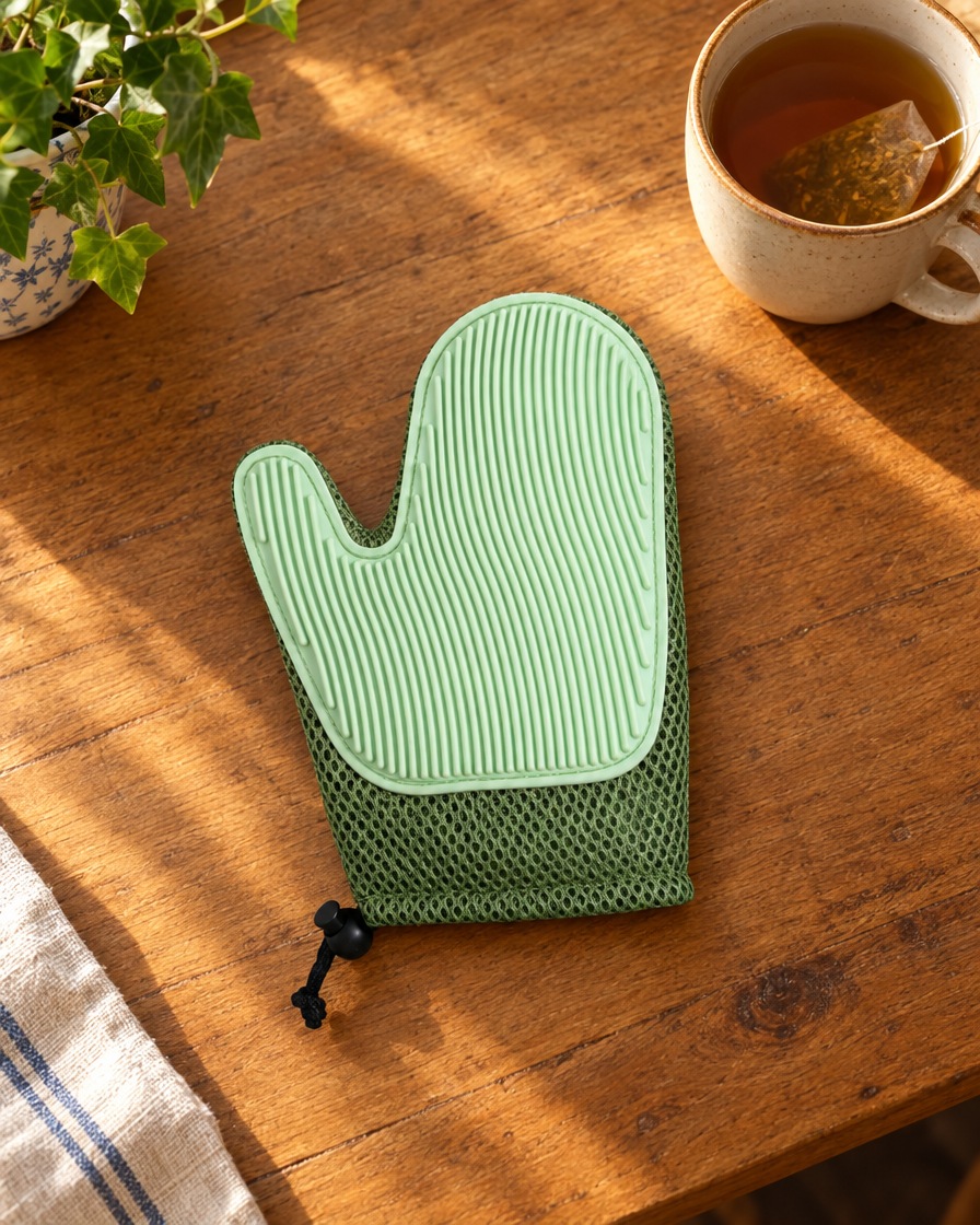 Gant de toilettage vert pour chat