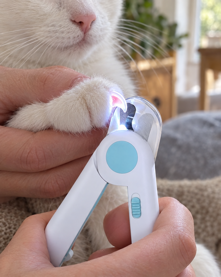 Lumière LED éclairant la griffe du chat