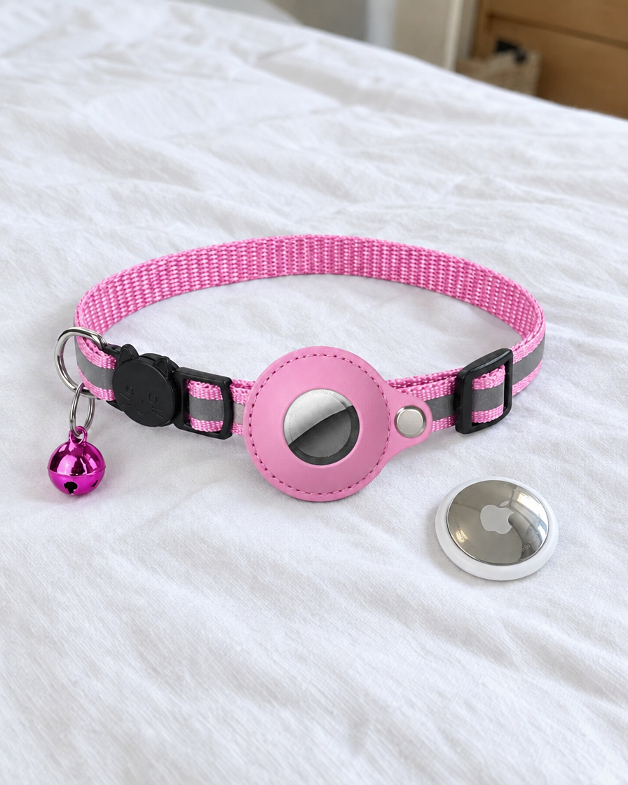 Collier Réfléchissant Porte-AirTag Traceur – coloris Rose
