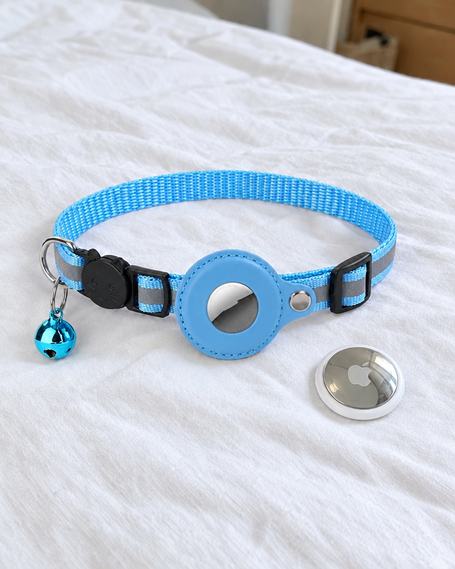 Collier Réfléchissant Porte-AirTag Traceur – coloris Bleu ciel