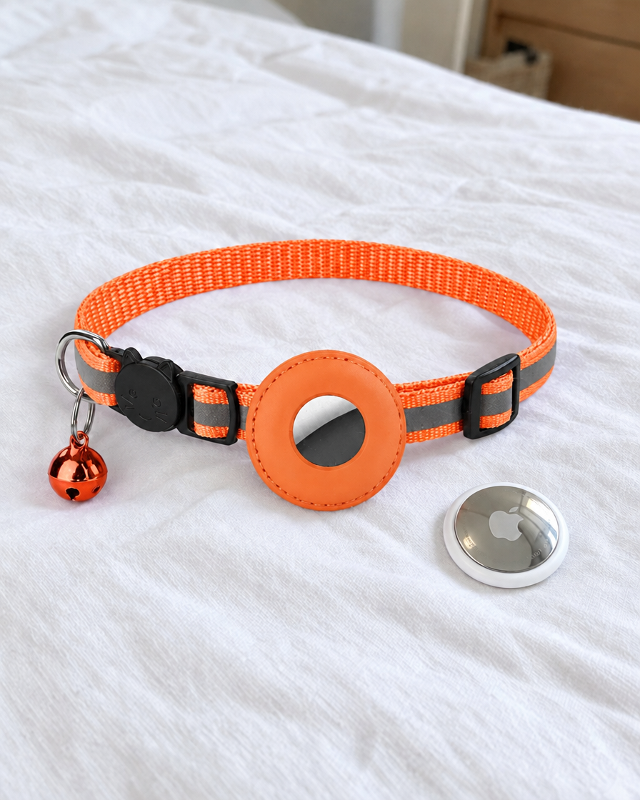 Collier Réfléchissant Porte-AirTag Traceur – coloris Orange