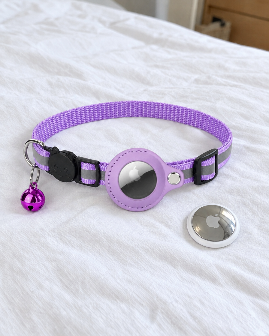 Collier Réfléchissant Porte-AirTag Traceur – coloris Violet