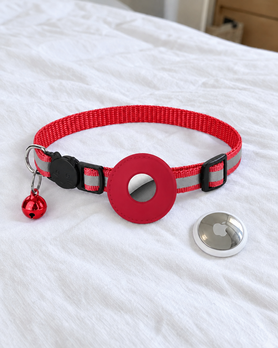 Collier Réfléchissant Porte-AirTag Traceur – coloris Rouge