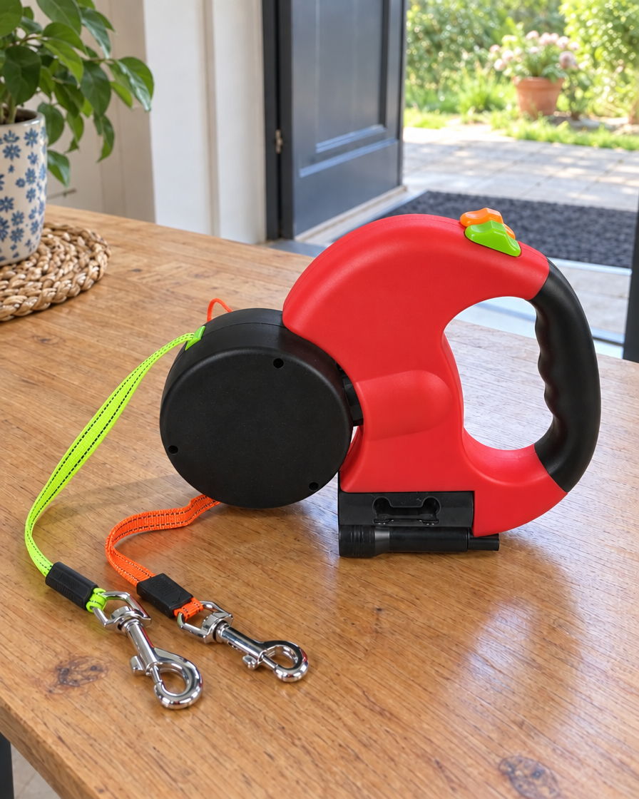 Double Laisse Enrouleur Duo – coloris Rouge