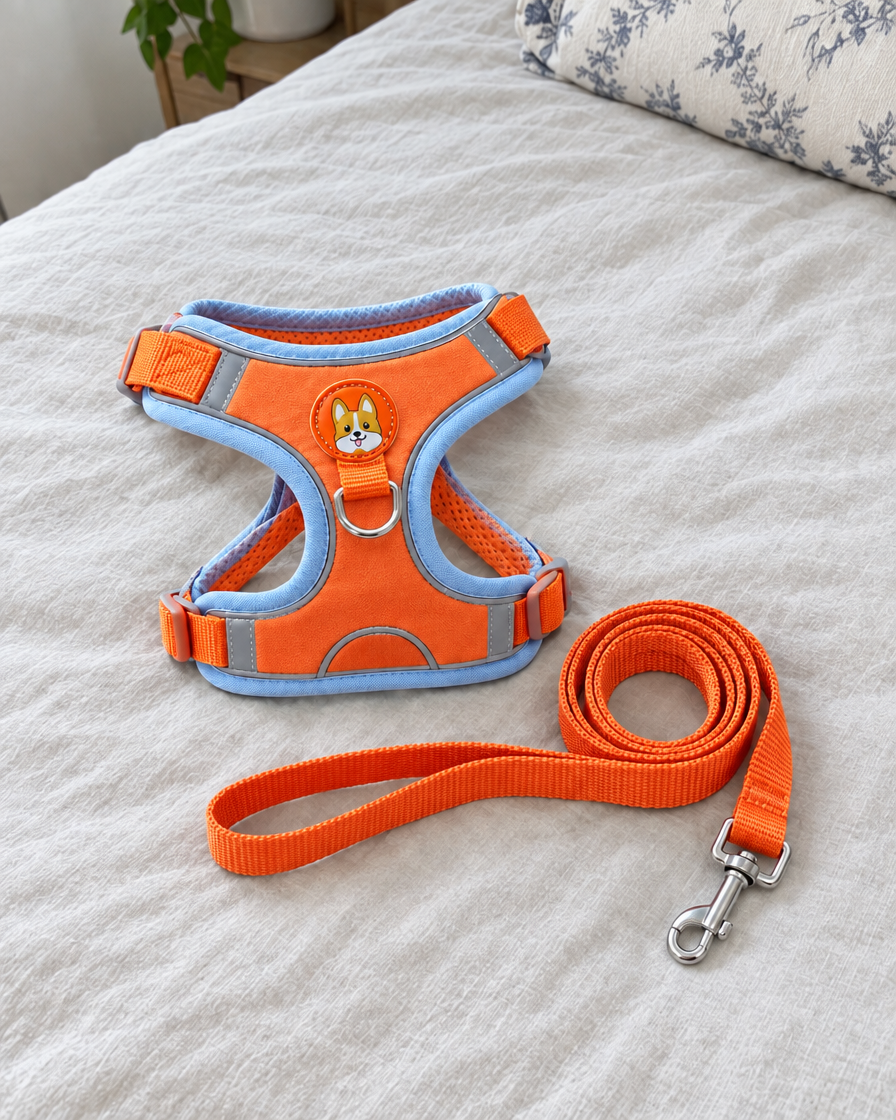Ensemble Harnais & Laisse Petit Explorateur – coloris Orange