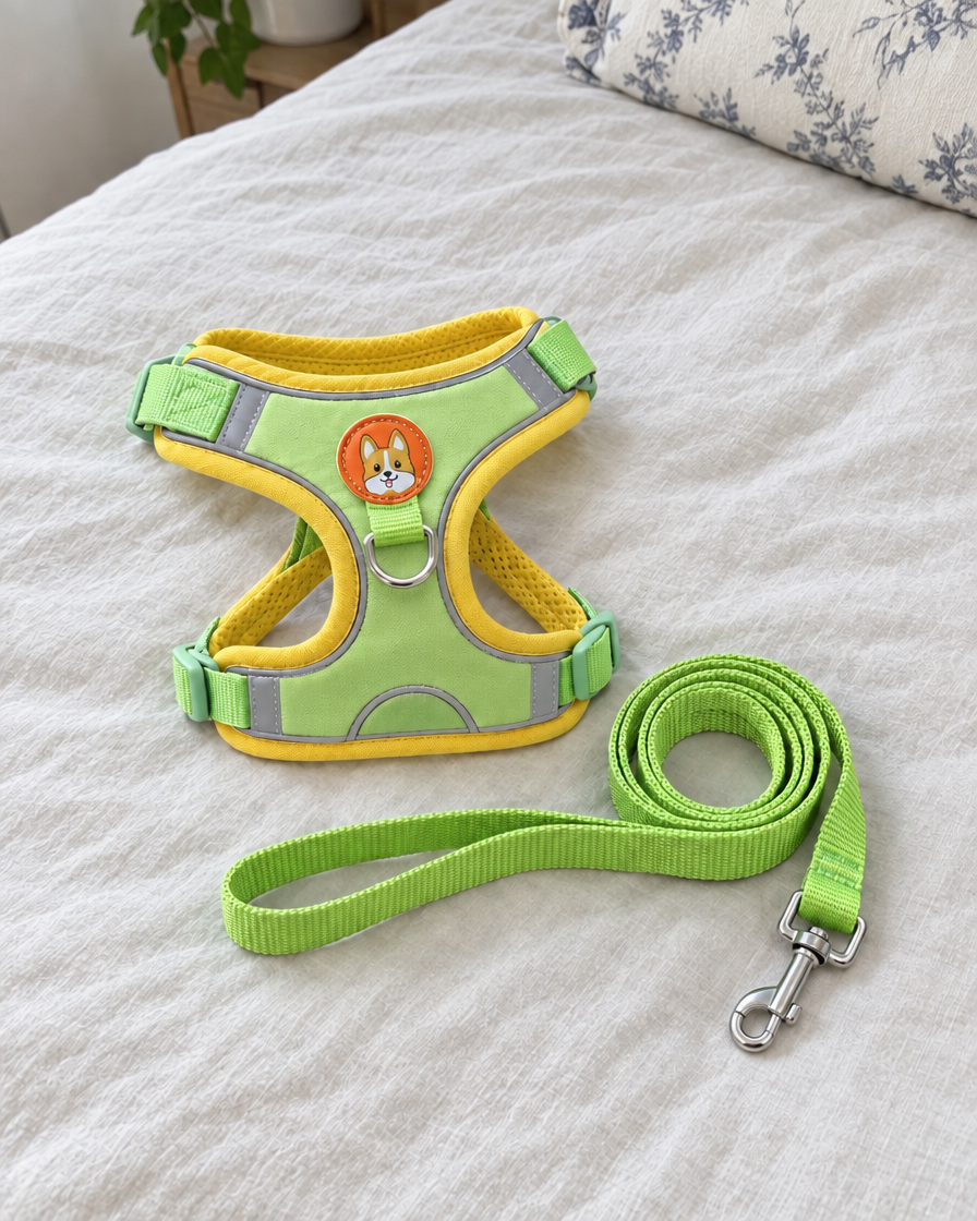 Ensemble Harnais & Laisse Petit Explorateur – coloris Vert