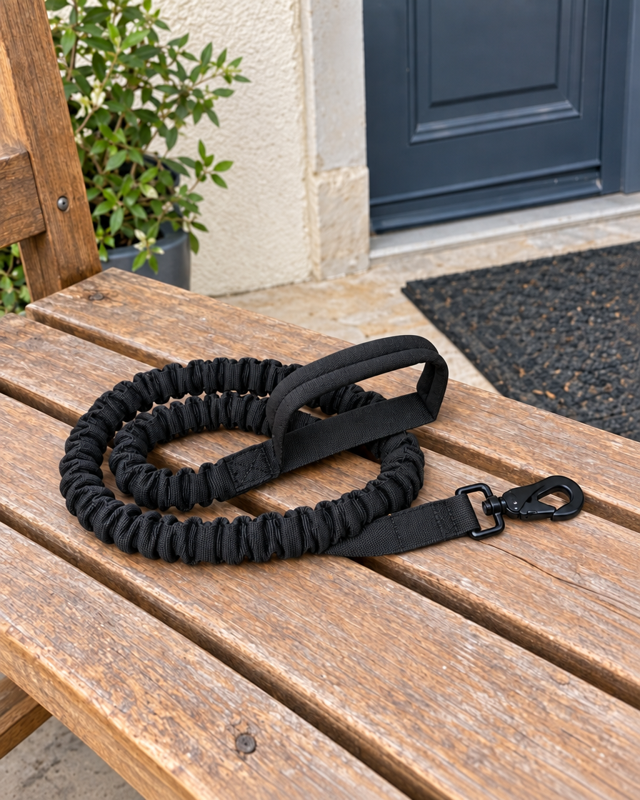 Laisse Courte Élastique Maîtrise – coloris Noir