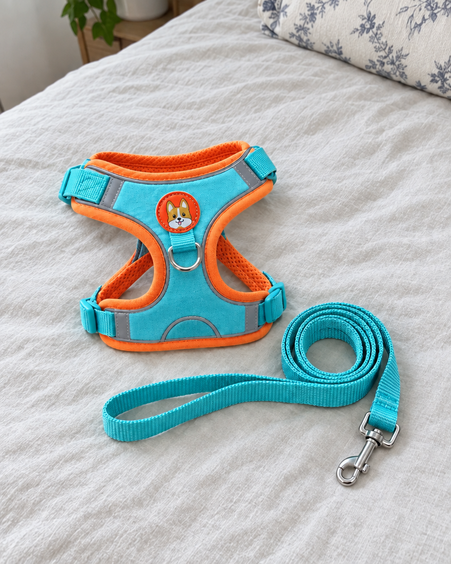 Ensemble Harnais & Laisse Petit Explorateur – coloris Bleu