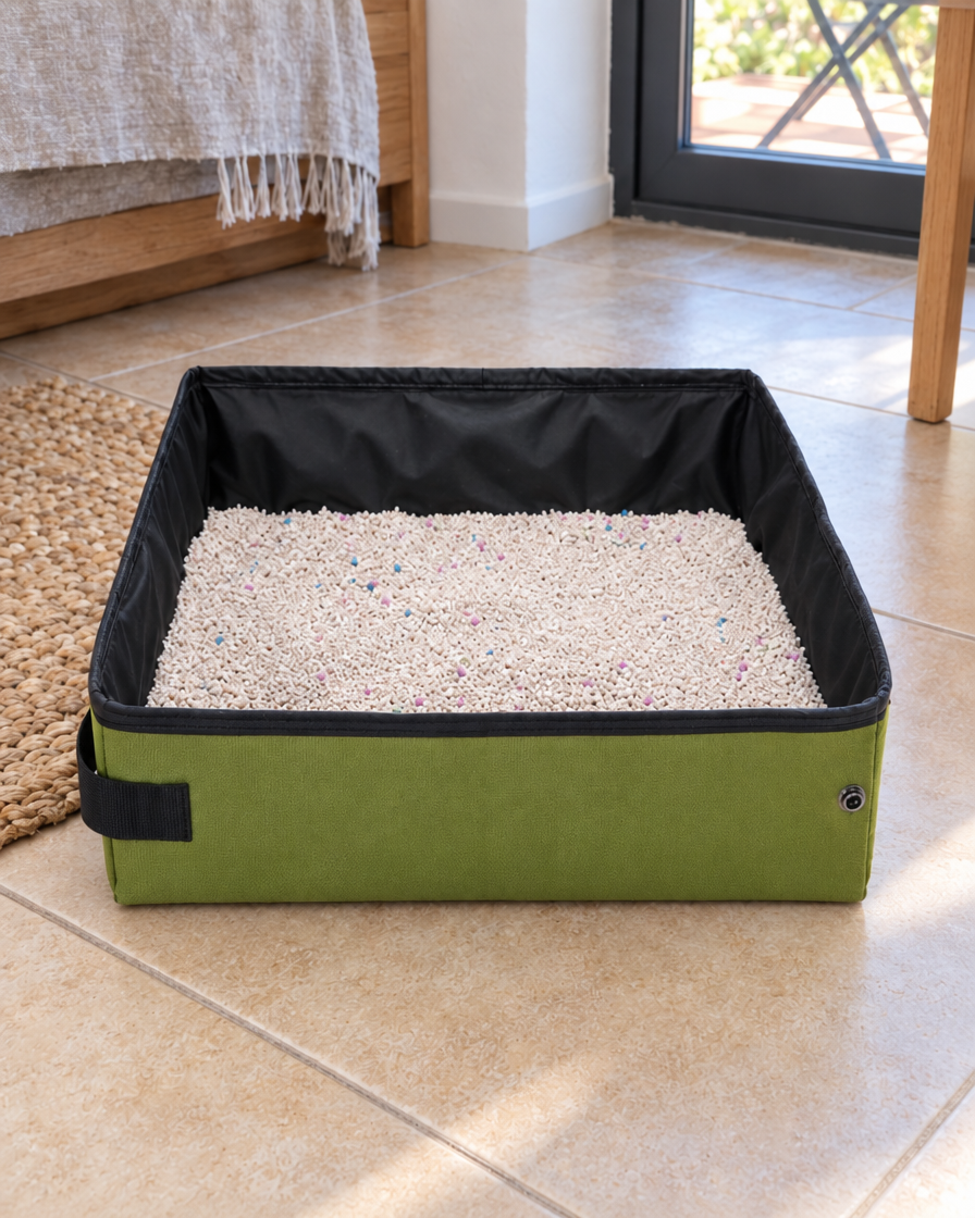 Litière Pliable Voyage Chat – coloris Vert