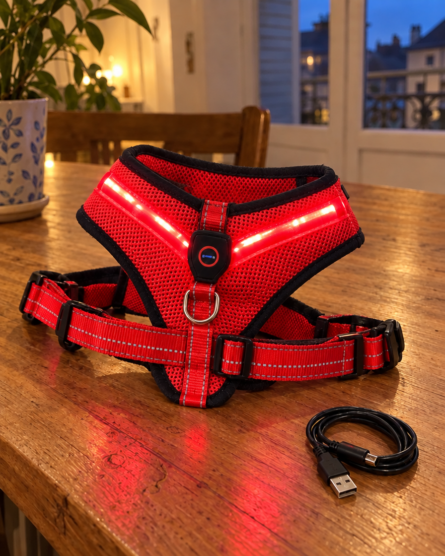 Harnais Lumineux Nuit Sûre – coloris Rouge