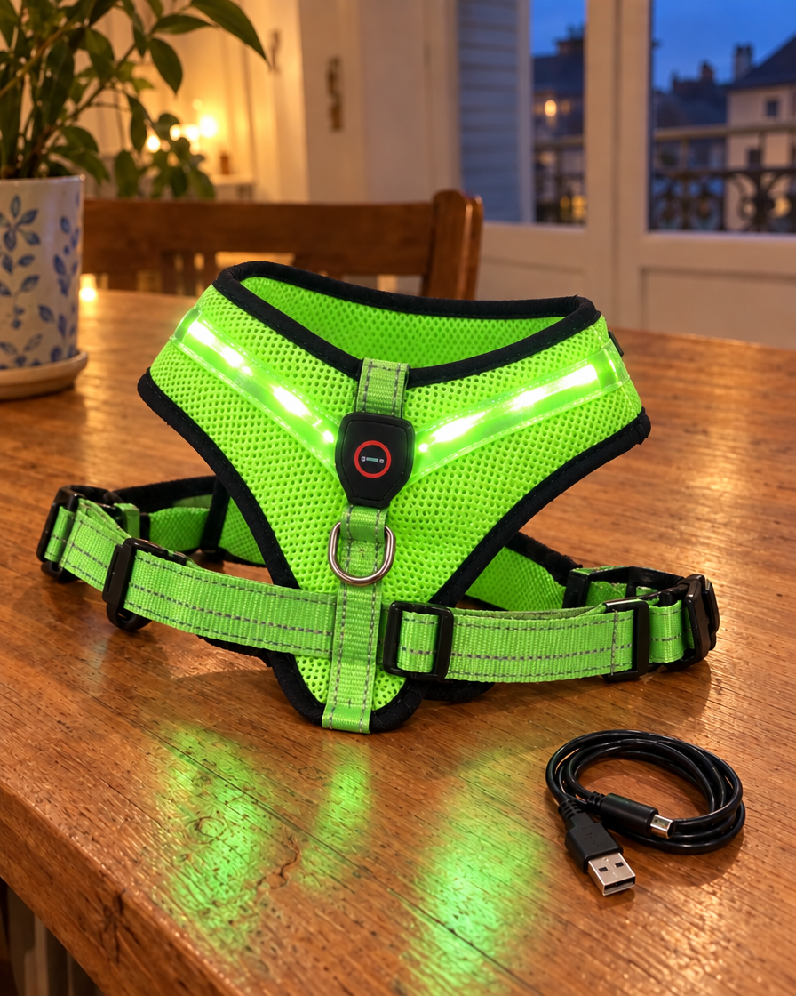Harnais Lumineux Nuit Sûre – coloris Vert