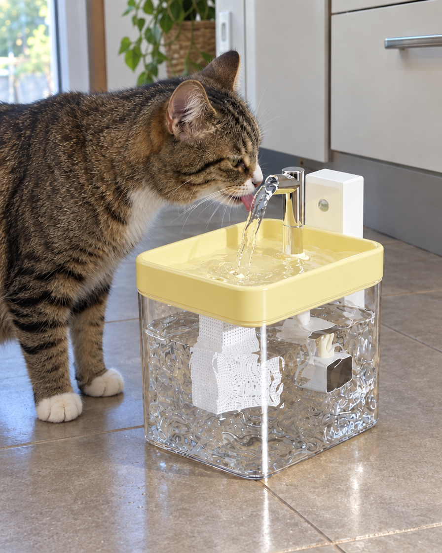 Fontaine Sans Fil Détecteur Goutte Claire – coloris Jaune transparent