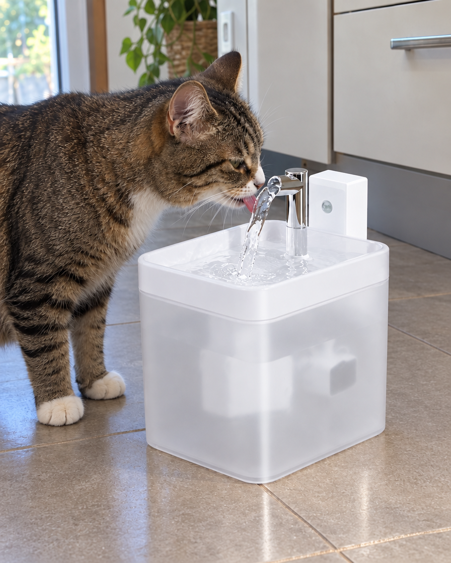 Fontaine Sans Fil Détecteur Goutte Claire – coloris Blanc givré
