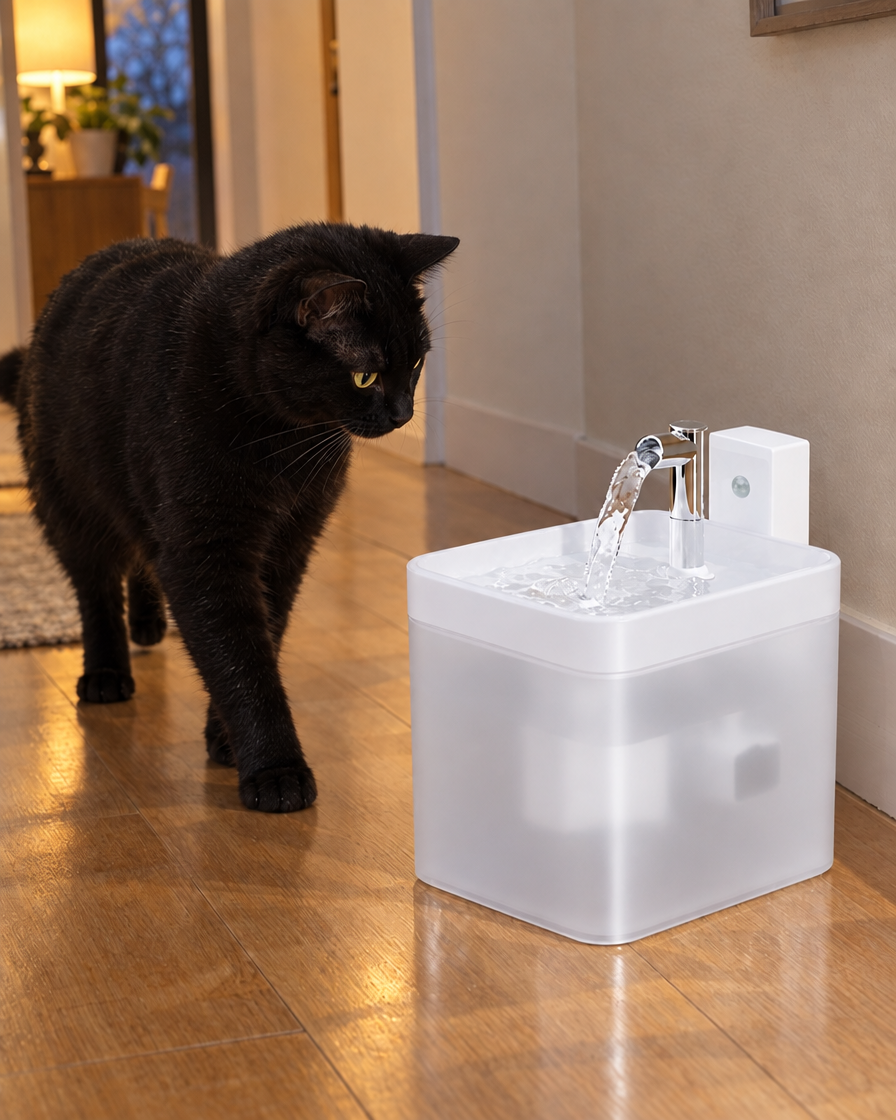Fontaine Sans Fil Détecteur Goutte Claire – coloris Blanc givré