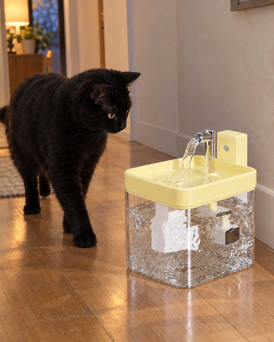 Fontaine Sans Fil Détecteur Goutte Claire – coloris Jaune transparent