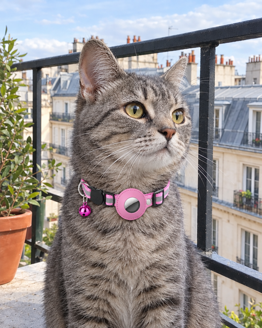 Collier Réfléchissant Porte-AirTag Traceur – coloris Rose