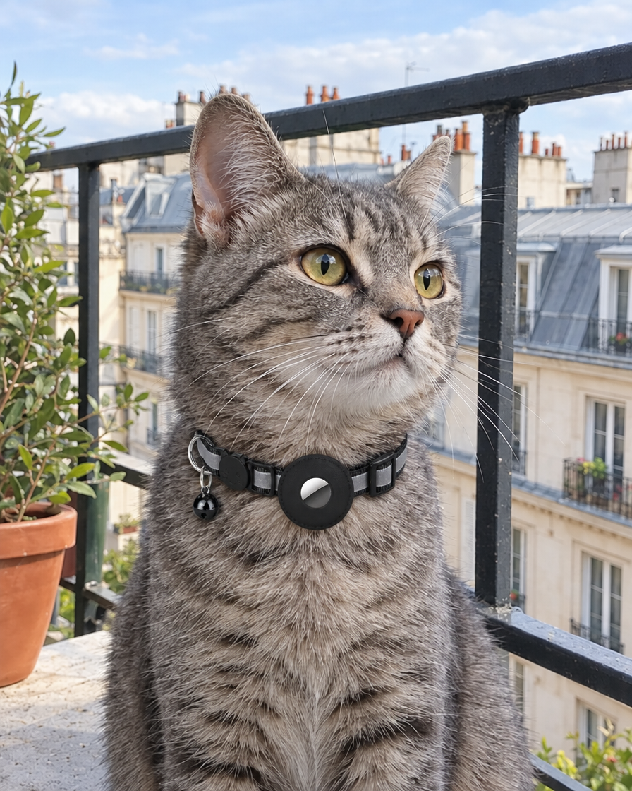 Collier Réfléchissant Porte-AirTag Traceur – coloris Noir