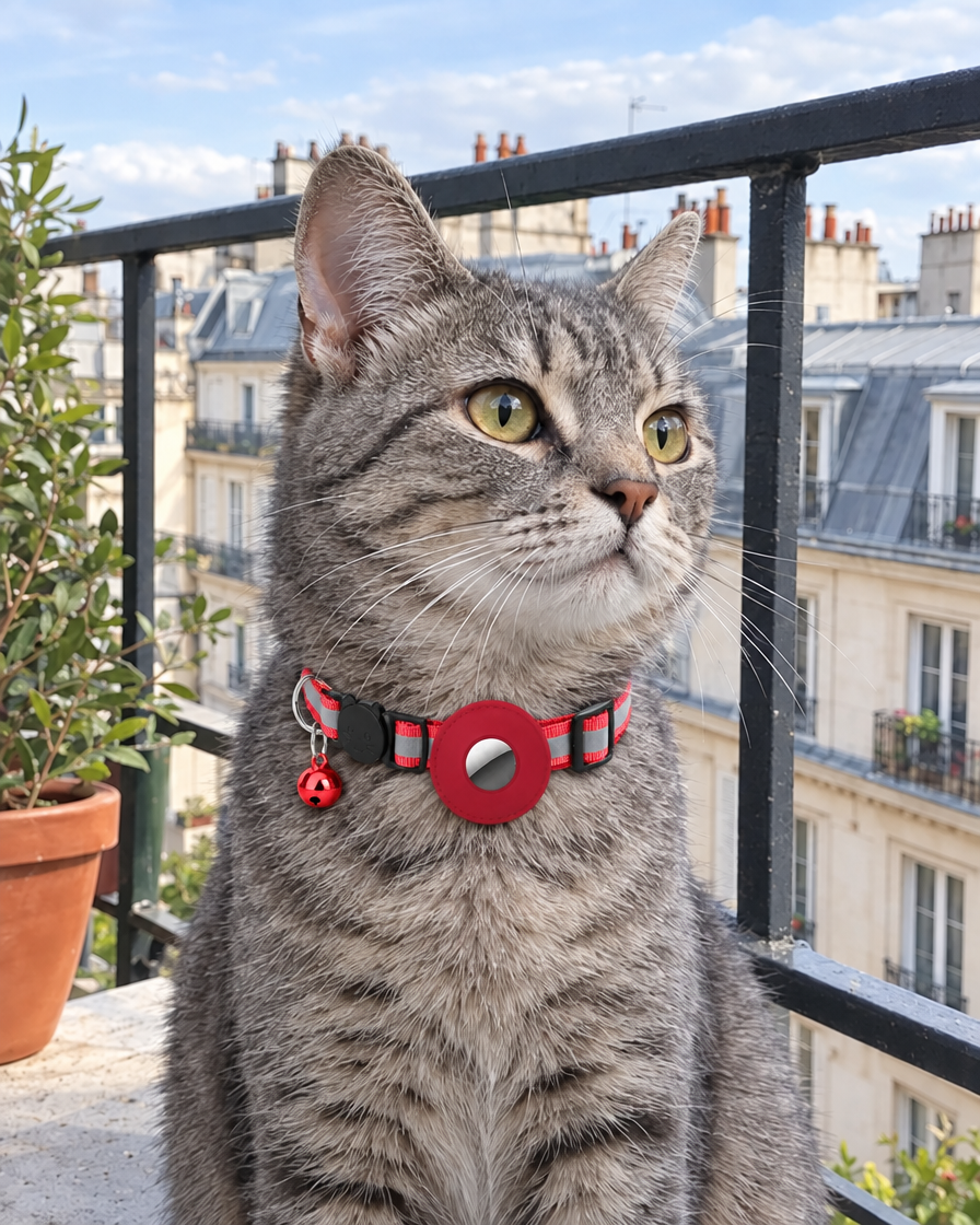 Collier Réfléchissant Porte-AirTag Traceur – coloris Rouge