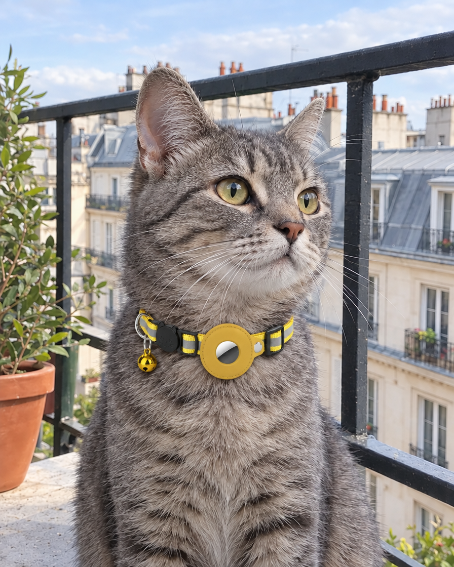 Collier Réfléchissant Porte-AirTag Traceur – coloris Jaune