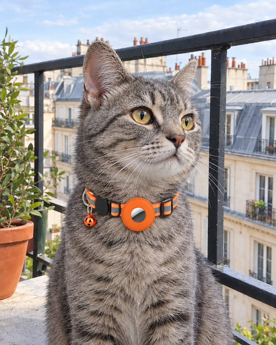 Collier Réfléchissant Porte-AirTag Traceur – coloris Orange