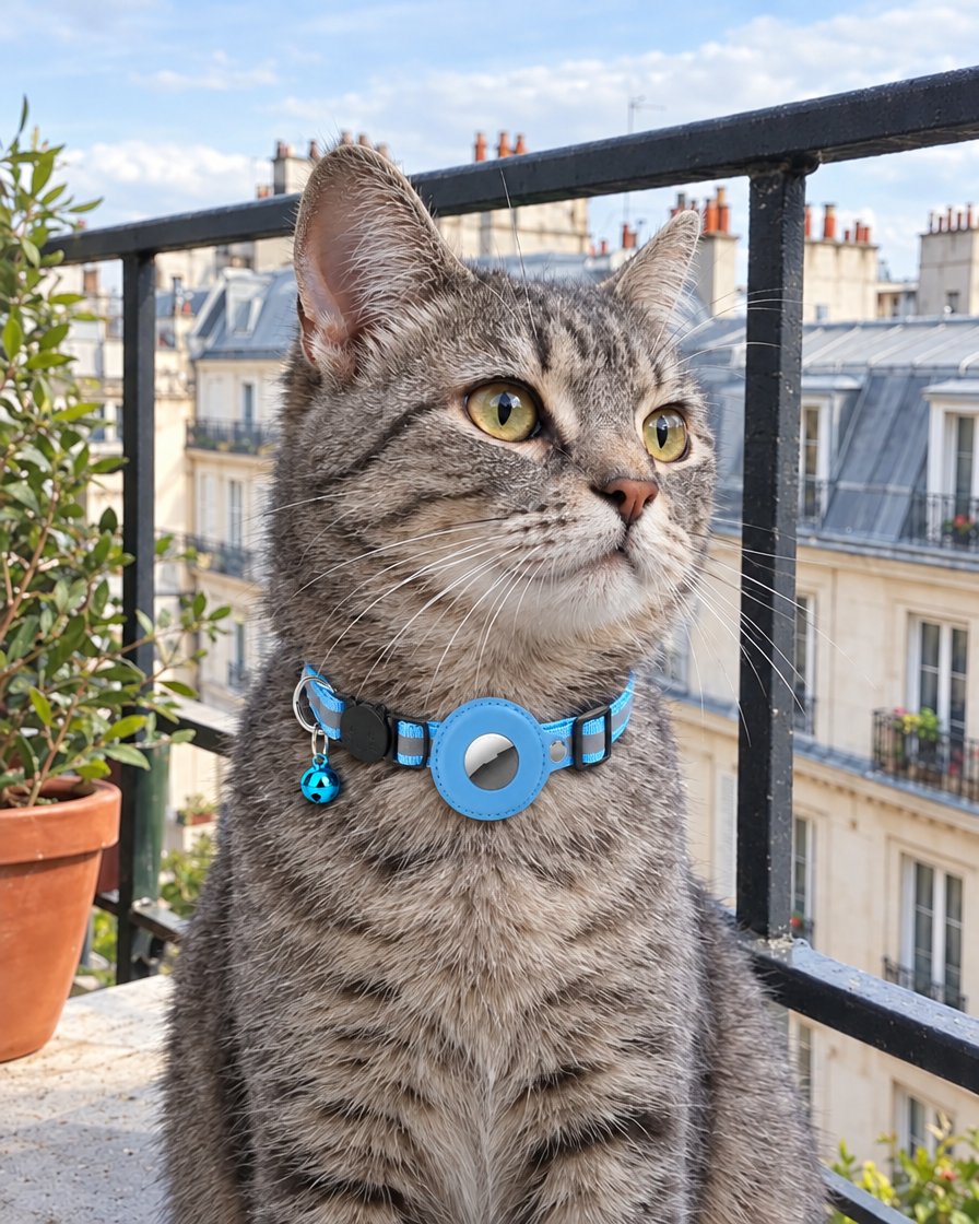 Collier Réfléchissant Porte-AirTag Traceur – coloris Bleu ciel