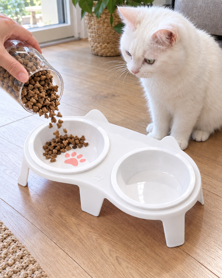 Duo Gamelles Oreilles de Chat – coloris Blanc