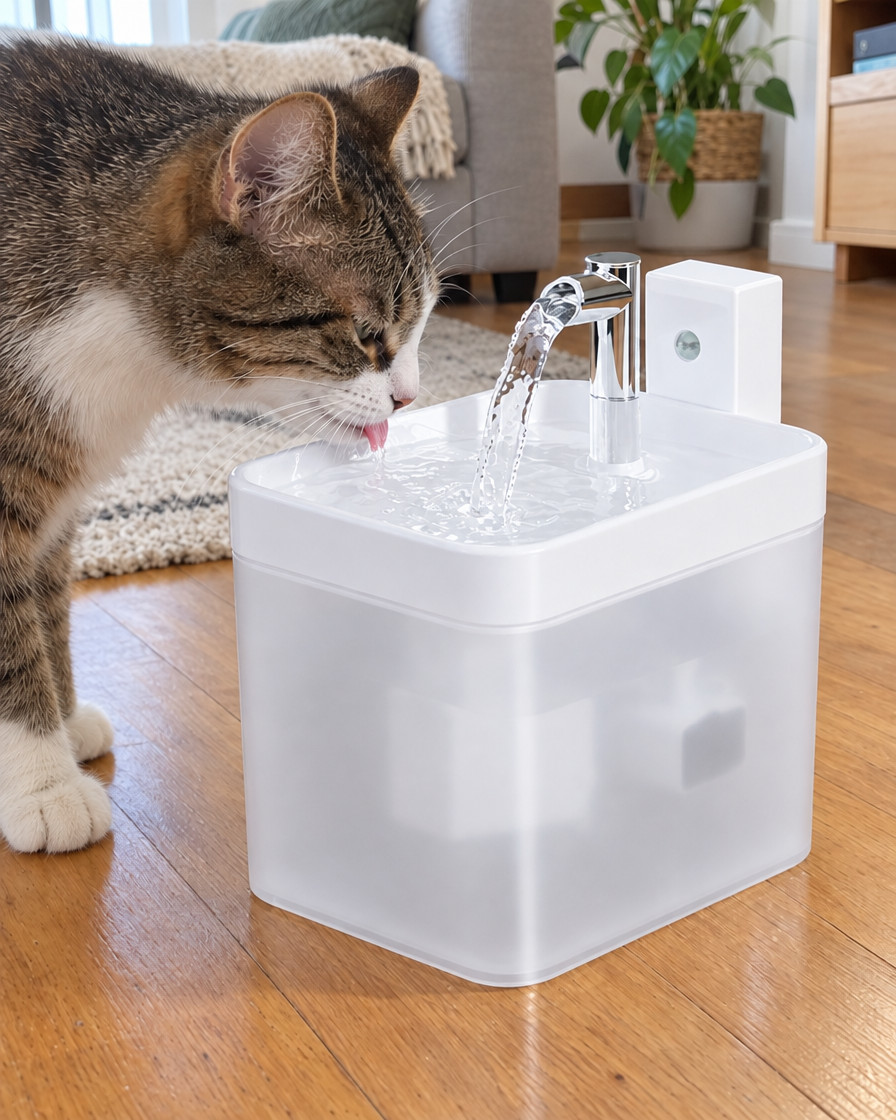 Fontaine Sans Fil Détecteur Goutte Claire – coloris Blanc givré