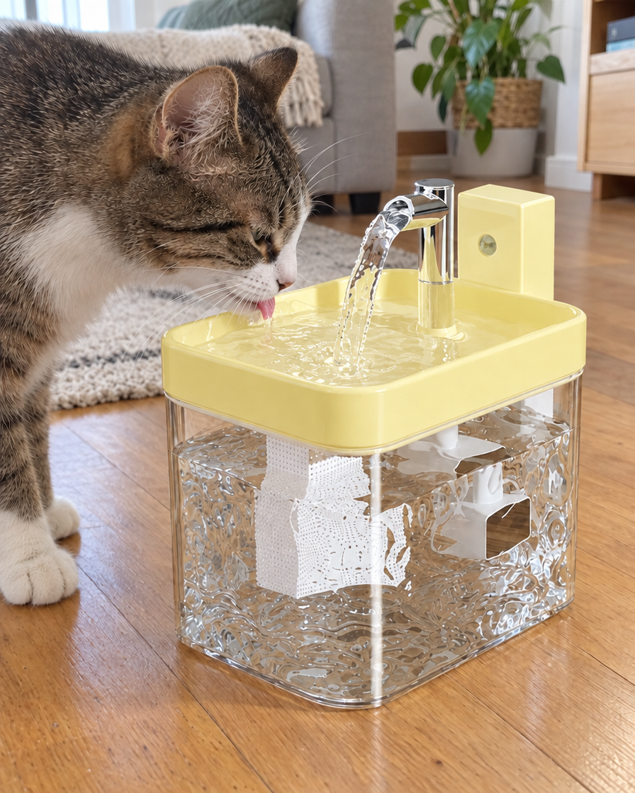 Fontaine Sans Fil Détecteur Goutte Claire – coloris Jaune transparent