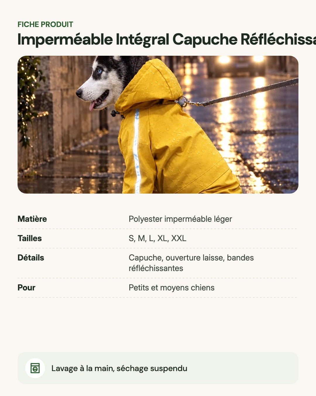 Imperméable Intégral Capuche Réfléchissant – fiche produit