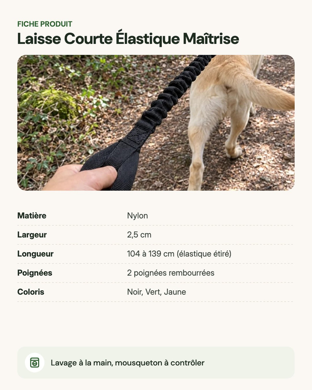 Laisse Courte Élastique Maîtrise – fiche produit