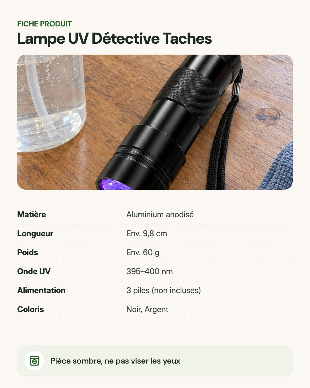 Lampe UV Détective Taches – fiche produit