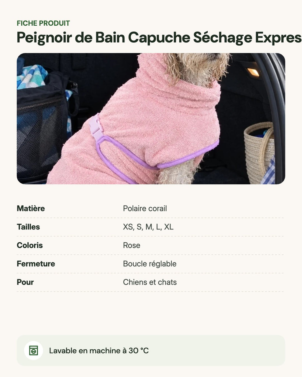 Peignoir de Bain Capuche Séchage Express – fiche produit