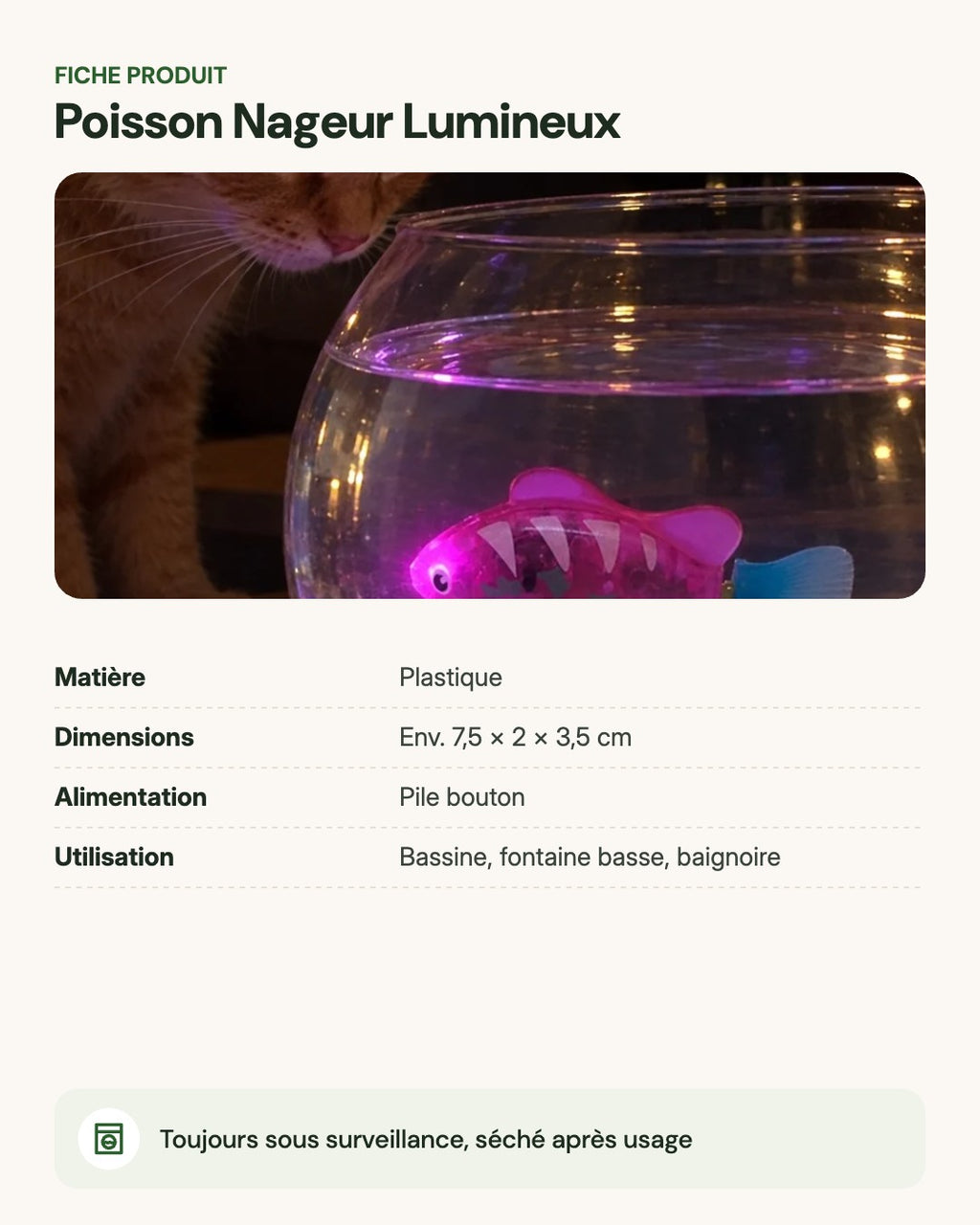 Poisson Nageur Lumineux – fiche produit