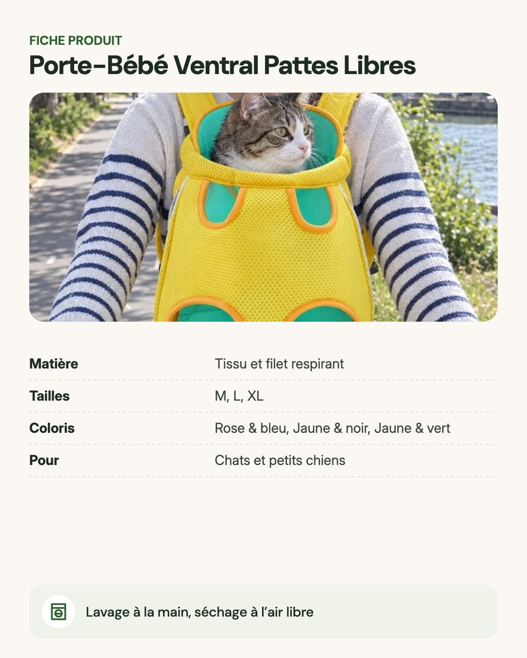 Porte-Bébé Ventral Pattes Libres – fiche produit