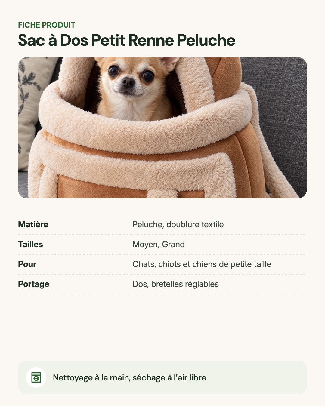 Sac à Dos Petit Renne Peluche – fiche produit
