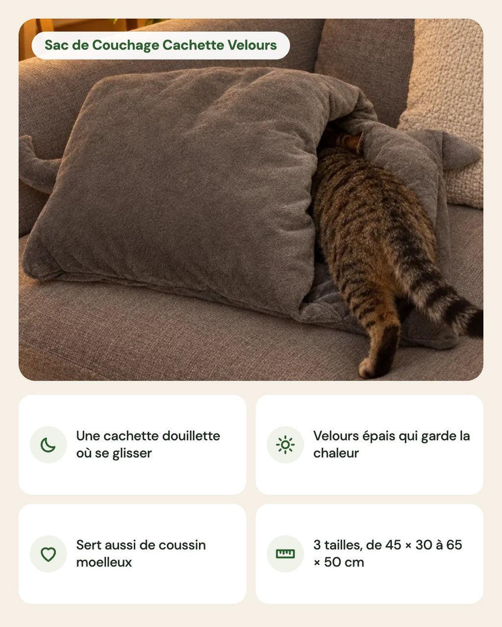 Sac de Couchage Cachette Velours – points forts