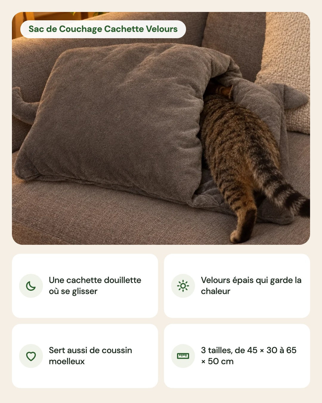 Sac de Couchage Cachette Velours – points forts