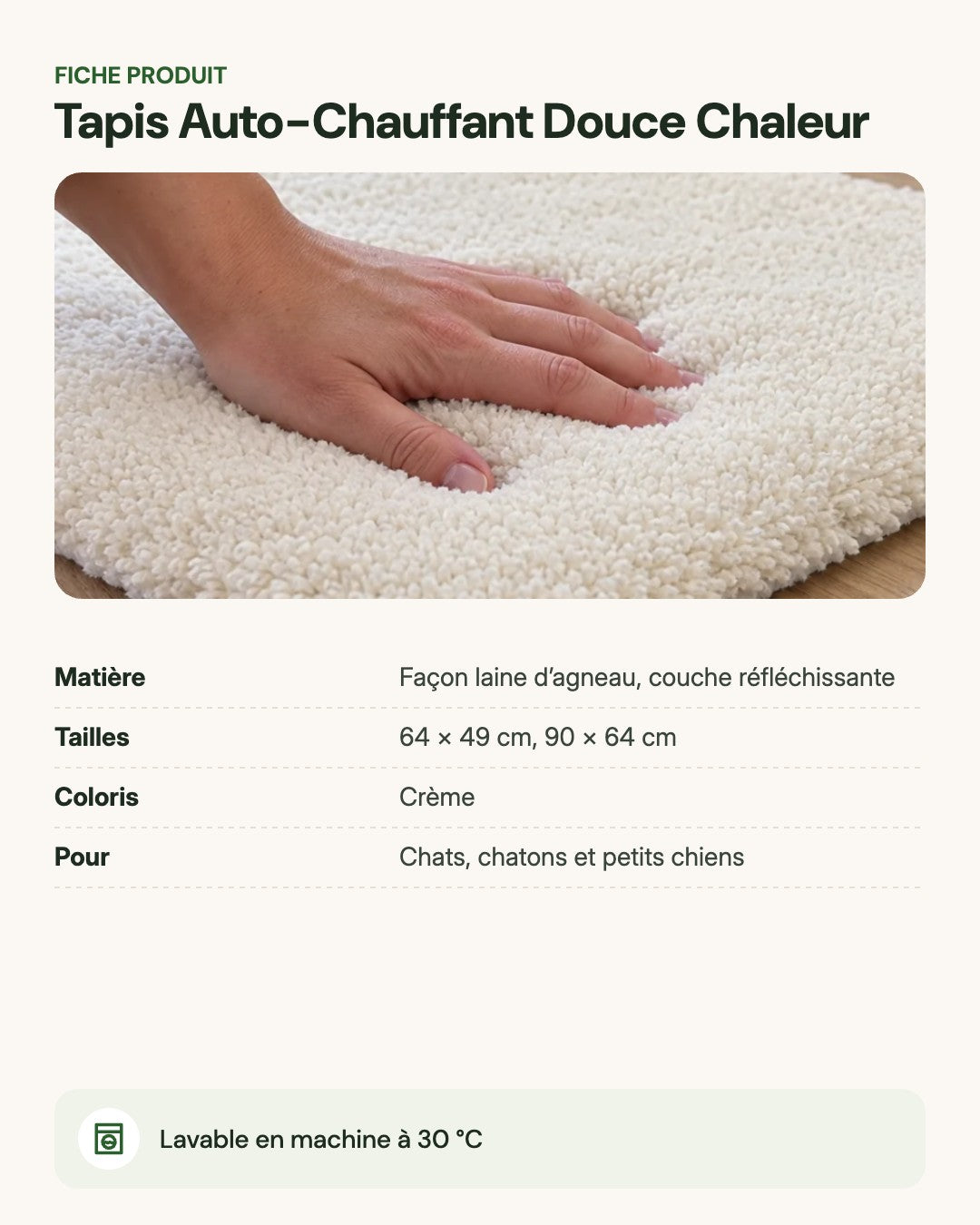Tapis Auto-Chauffant Douce Chaleur – fiche produit
