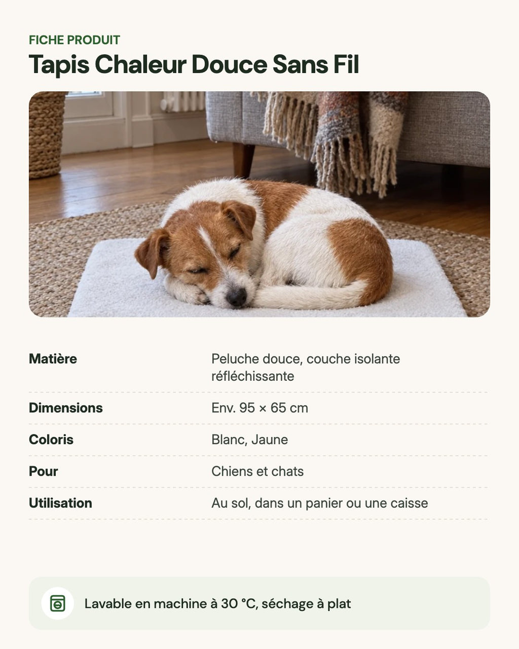 Tapis Chaleur Douce Sans Fil – fiche produit