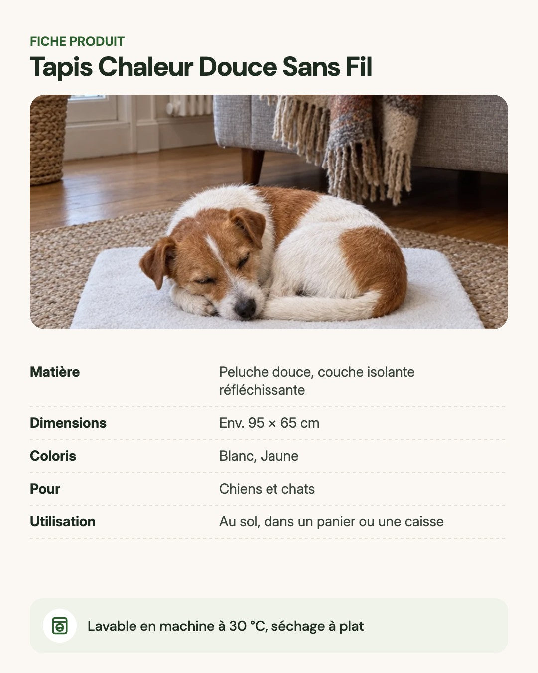 Tapis Chaleur Douce Sans Fil – fiche produit