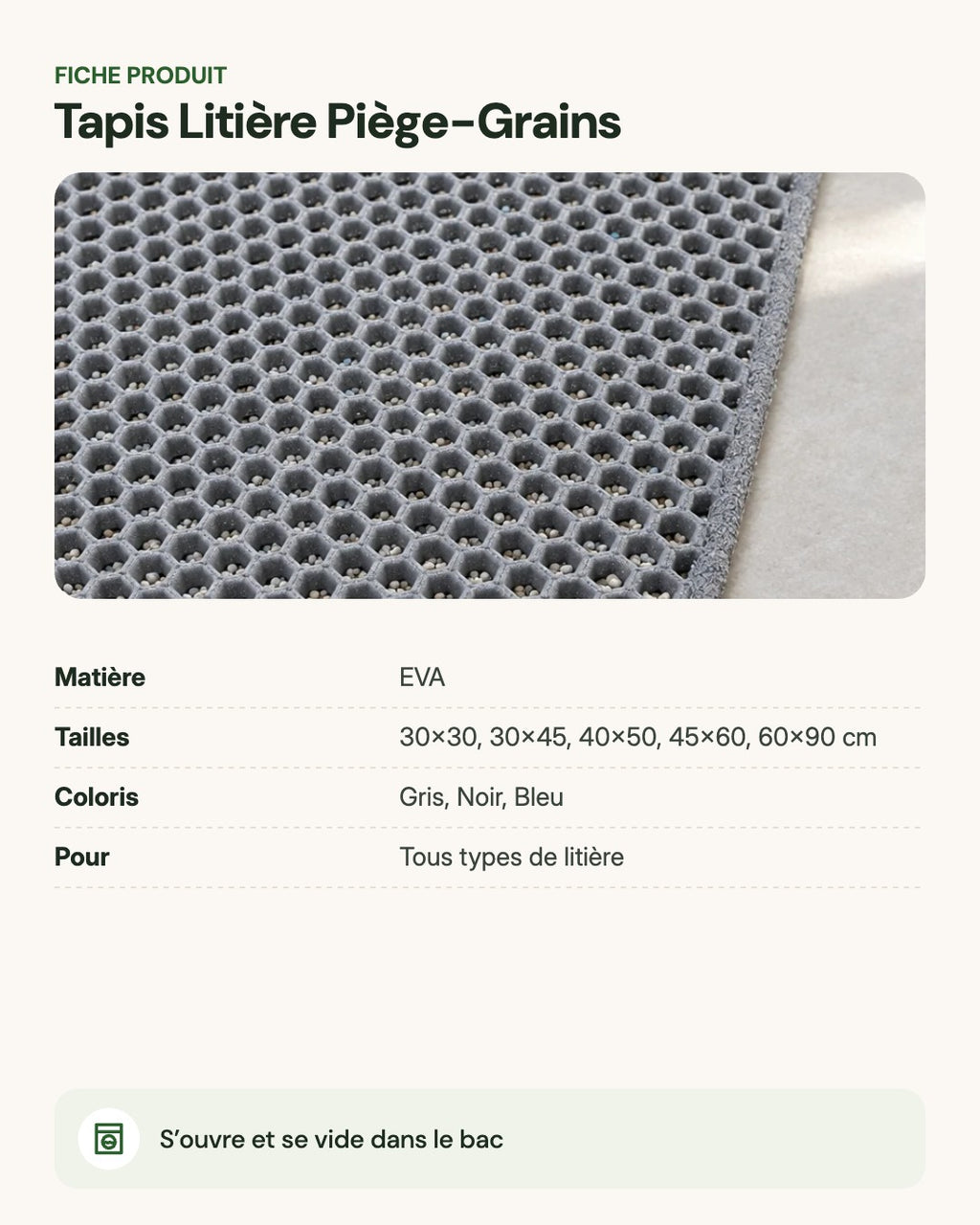Tapis Litière Piège-Grains – fiche produit