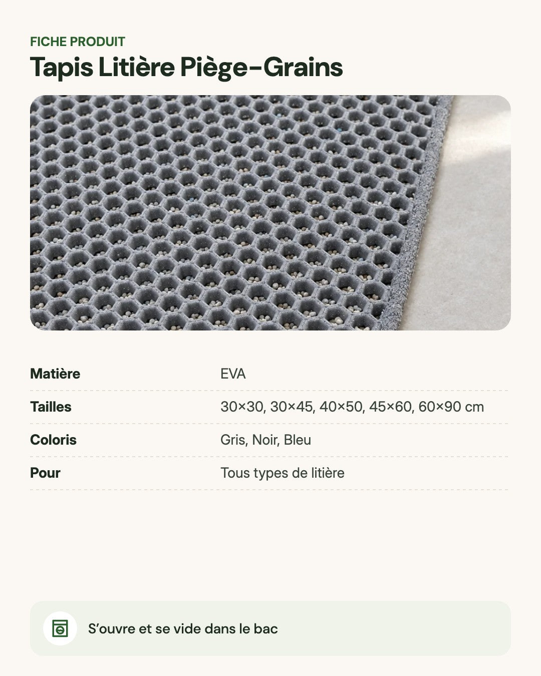 Tapis Litière Piège-Grains – fiche produit