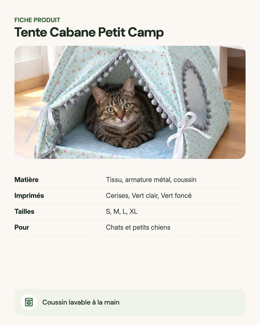 Tente Cabane Petit Camp – fiche produit